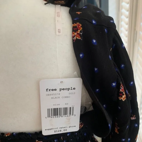 NWT Free People Black combo floral print two Faces Mini Dress - Picture 7 of 9